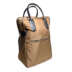 Tall Tan colour nylon vintage travel bag with wheels